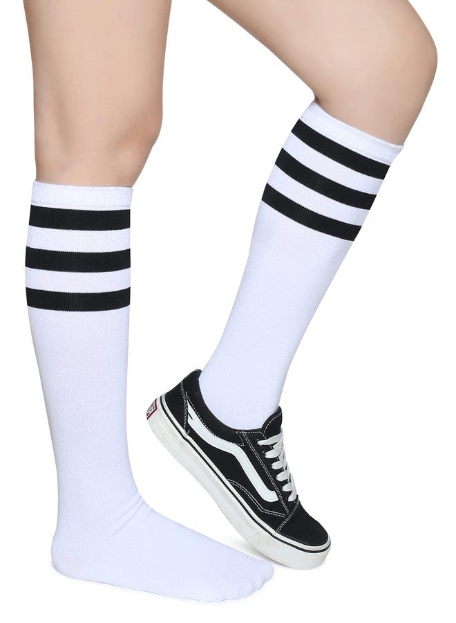 Pareberry Triple Stripes Soft Cotton Knee High Tube Socks for Men and Women (Z03-Black/White) - Image 2